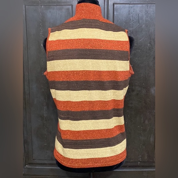 Kathy Lee metallic gold, brown & brick sleeveless mock turtleneck sweater-Medium - Picture 3 of 9